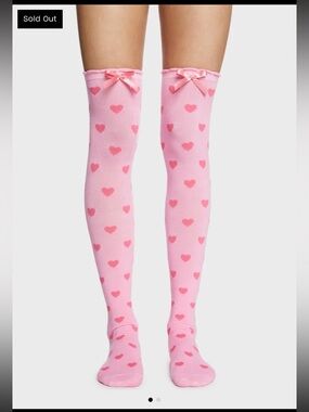 NWT Dollskill Loving Symbol Pink Heart Patterned Knee High Socks
